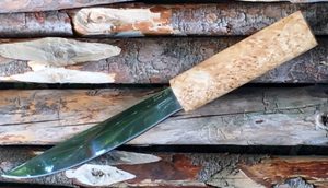 Якутский нож из кованой стали Х12МФ, - Большой Якут 03, длина 330 мм, гладкая сторона клинка