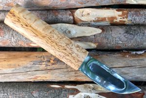 Якутский нож из кованой стали Х12МФ, - Малый Якут, 04, длина 240 мм, сторона с выемкой