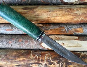 Якутский нож из дамасской стали, Средний Якут, 06, длина 270 мм, сторона с выемкой
