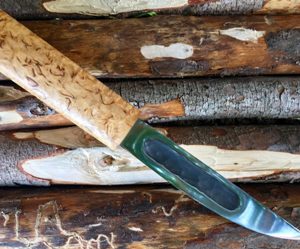 Якутский нож из кованой стали Х12МФ, Средний Якут, 07, длина 270 мм, сторона с выемкой