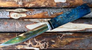 Якутский нож из кованой стали Х12МФ, Средний Якут, 08, длина 270 мм, гладкая сторона клинка