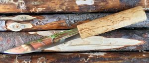 Якутский нож из кованой стали 95Х18, Средний Якут, 09, длина 270 мм, гладкая сторона клинка