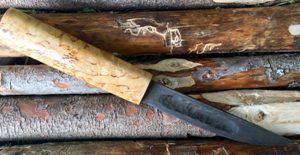Якутский нож из дамасской стали, Средний Якут, 10, длина 270 мм, сторона с выемкой